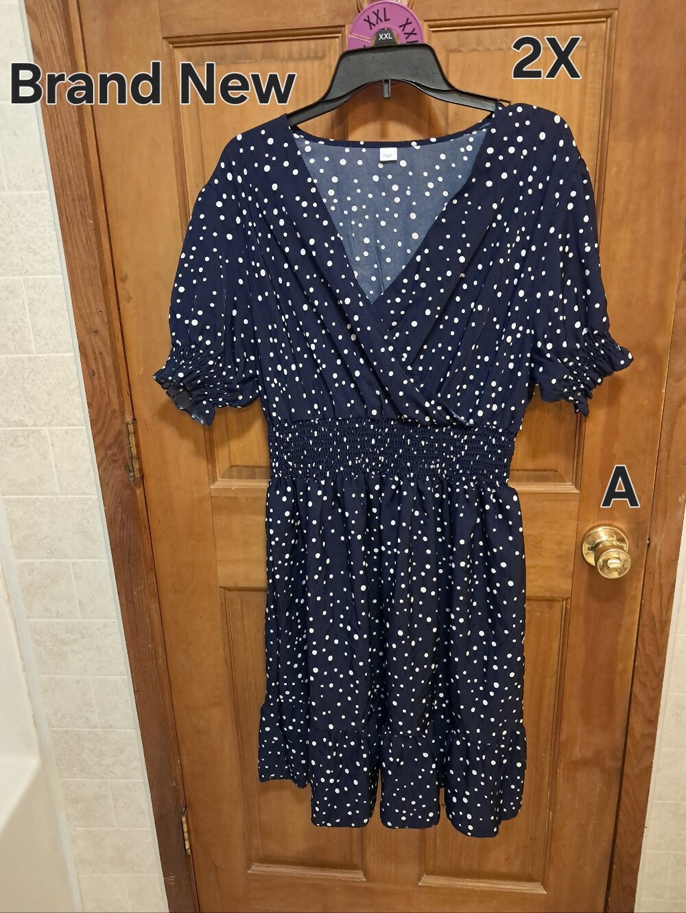 2X Womens Navy Blue Polka Dot Dress